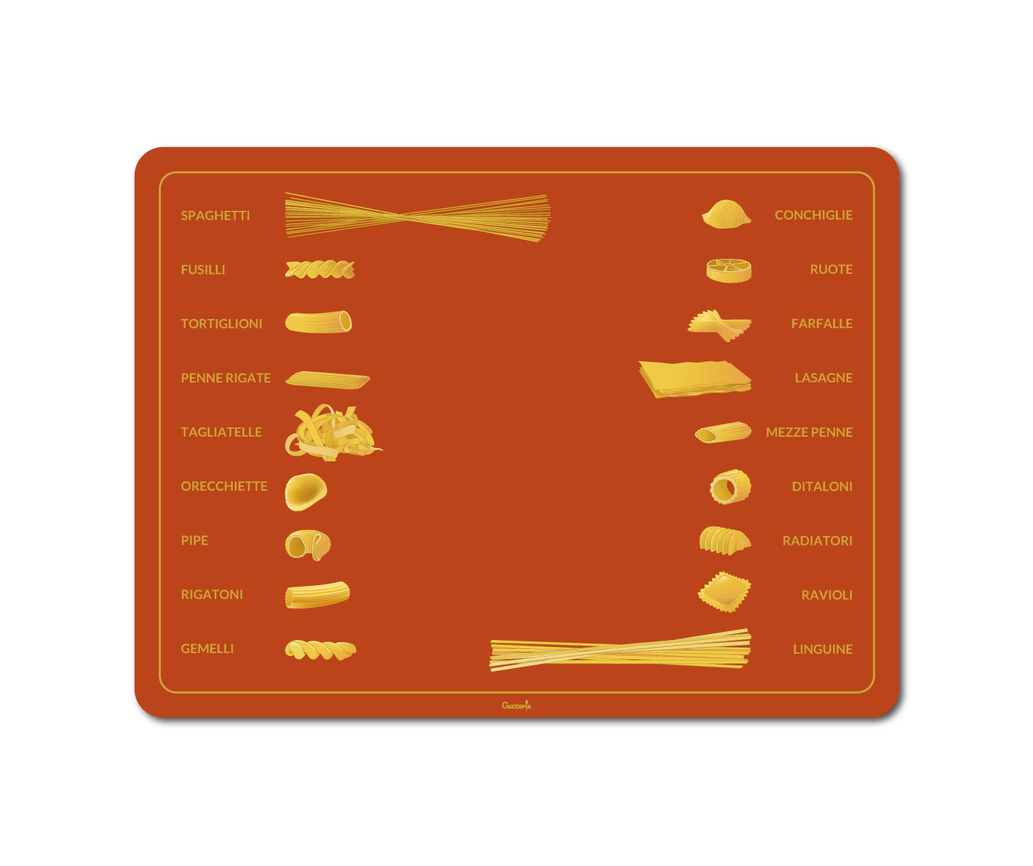Pasta Encyclopedia Placemat Terracotta | Guzzerie